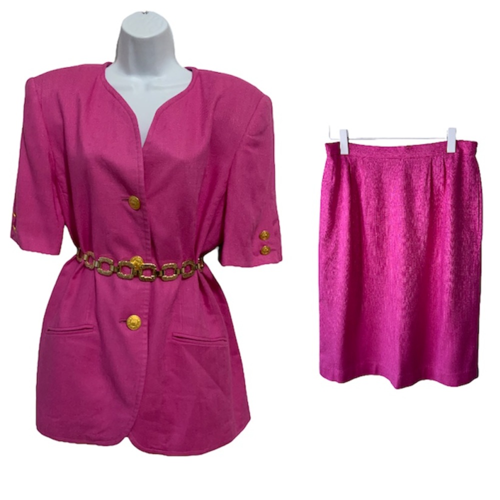 Vintage Barbie Pink Half Sleeve Skirt Suit With Gold Tone Buttons Size 16